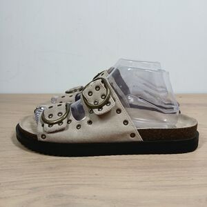 Pull & Bear Sandals Women's 10 Beige Studded Double Buckle Comfy Platform